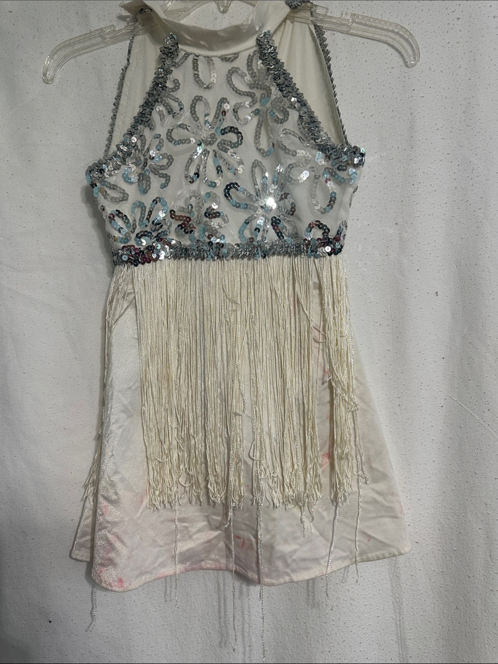 Girls White Sequin Fringe Halter Dress. Call Outs